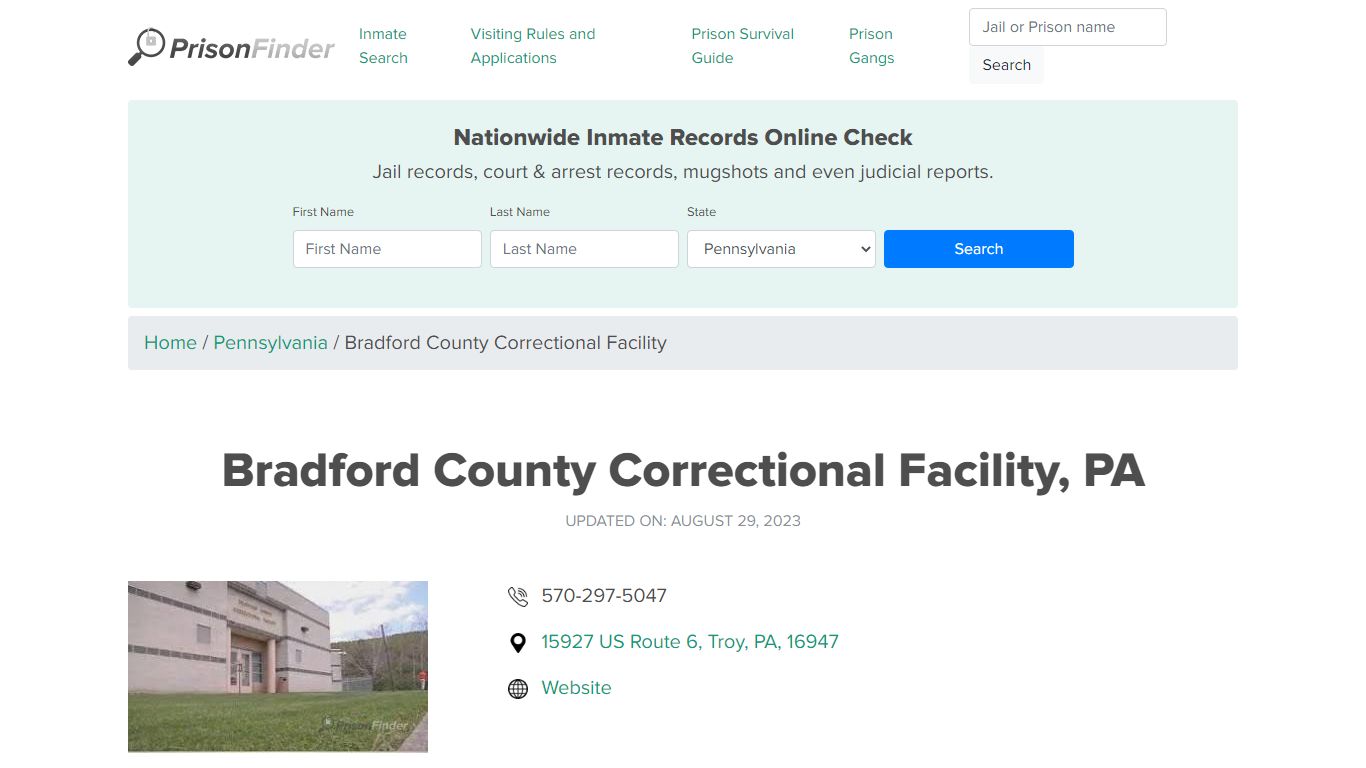 Bradford County Correctional Facility, PA Inmate Search, Mugshots ...